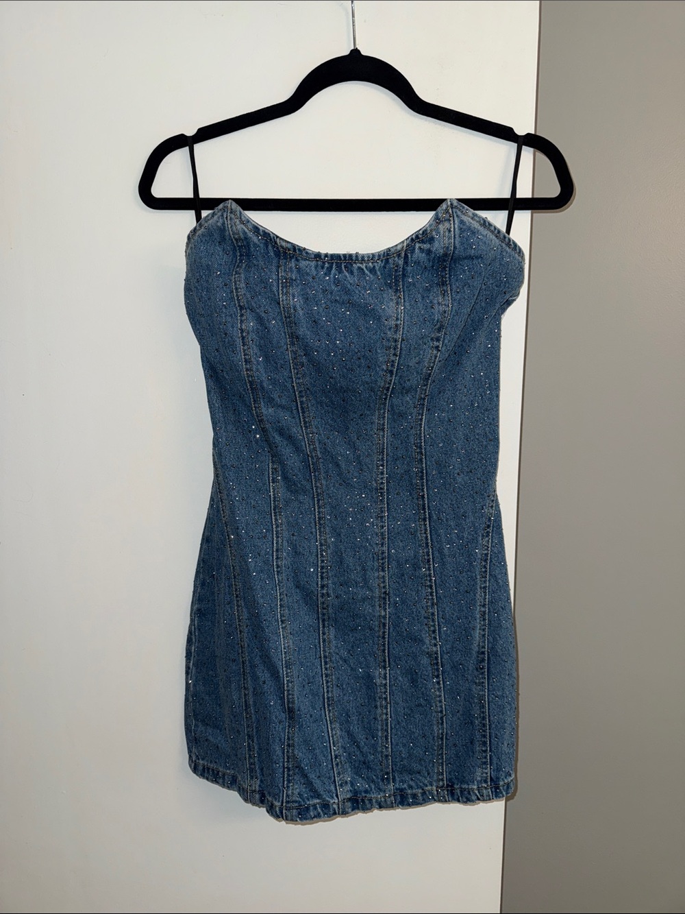 Denim Strapless Mini Dress - Blue